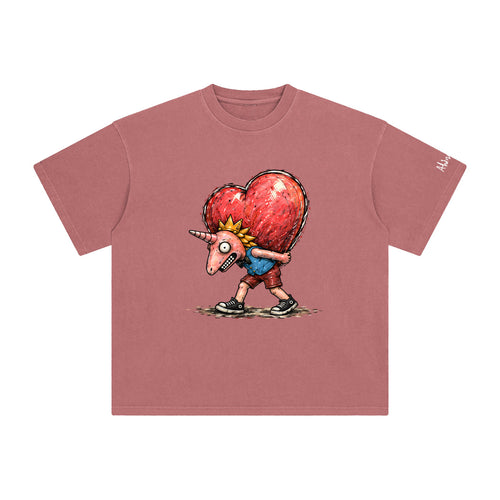 OLPINER Heavy Heart T-shirt in Brick Red, back logo view
