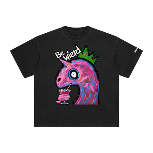 OLPINER Be Wierd T-shirt in Retro Black, front artwork view