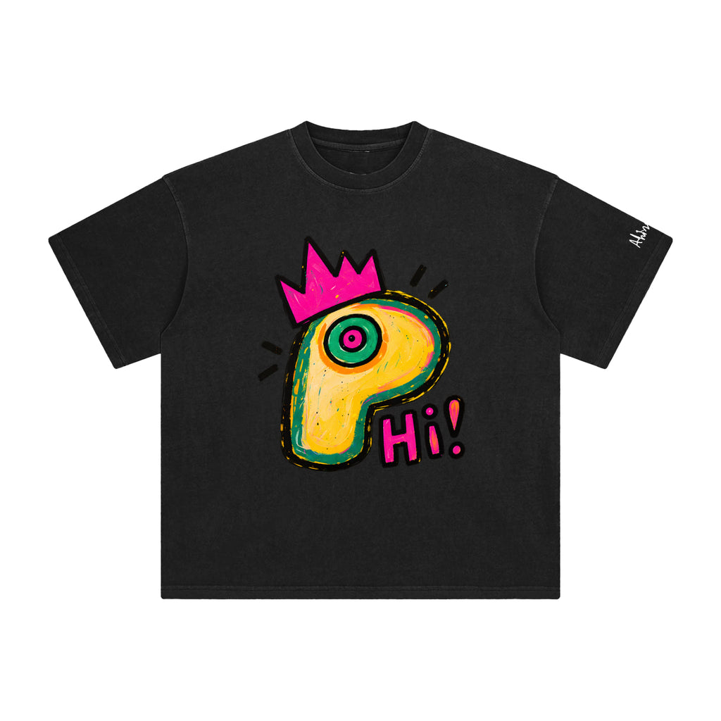 OLPINER Say Hi T-shirt in Retro Black, front artwork view