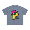 OLPINER Say Hi T-shirt in Gray Blue, front artwork view