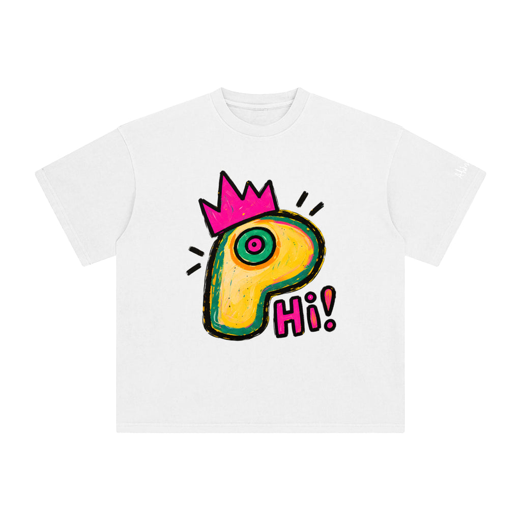 OLPINER Say Hi T-shirt in White, front artwork view
