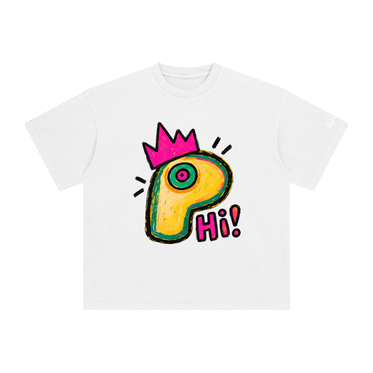 OLPINER Say Hi T-shirt in White, front artwork view