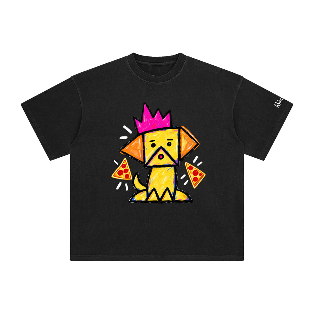OLPINER Pizza King T-shirt in Retro Black, front artwork view