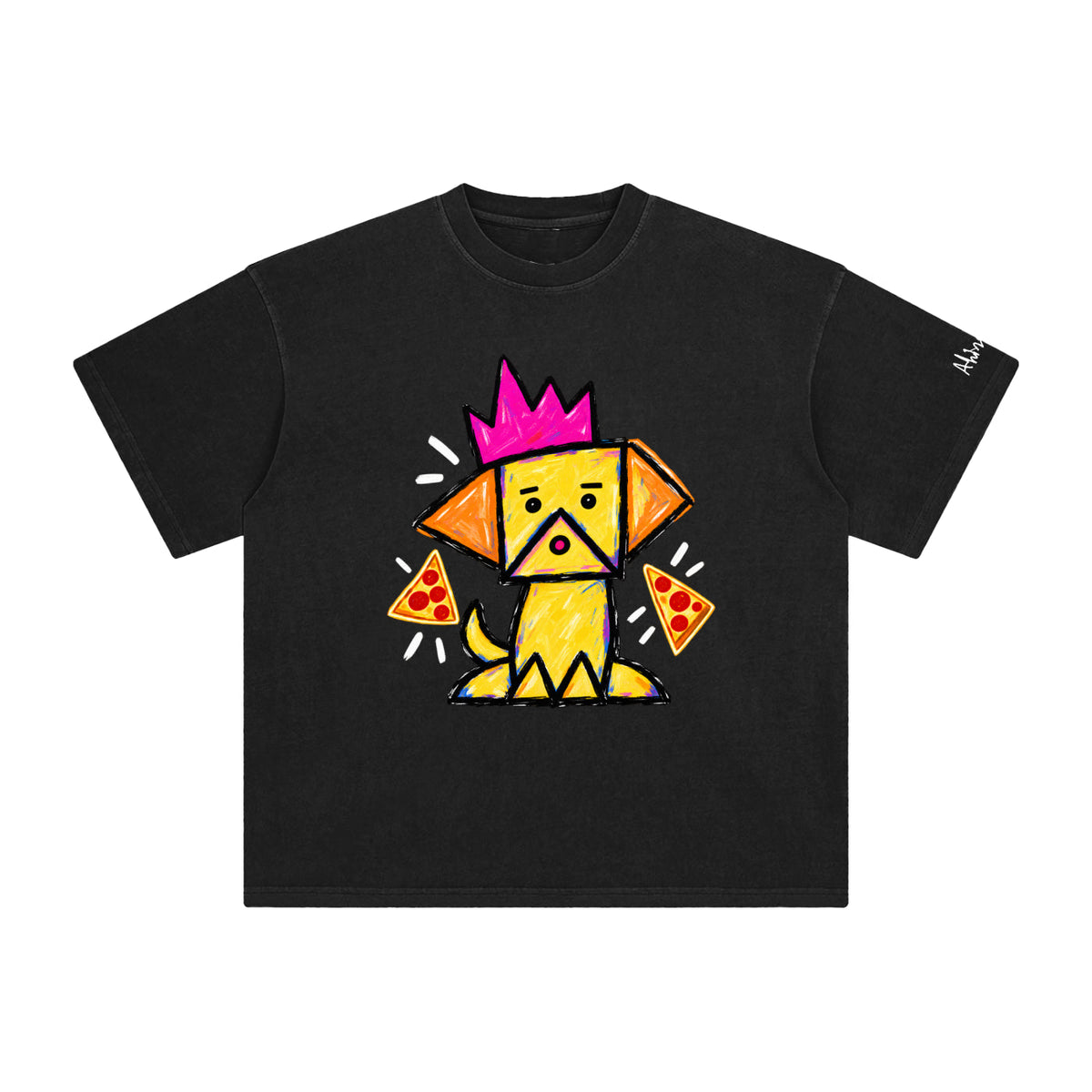 OLPINER Pizza King T-shirt in Retro Black, front artwork view